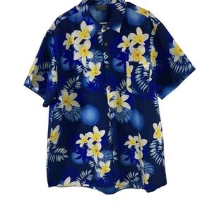 Lowes 4XL Blue with Florals Mens Button Up Shirt Short Sleeves